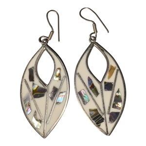 Vintage Alpaca Mexico Abalone Inlay Dangle Earrings J41